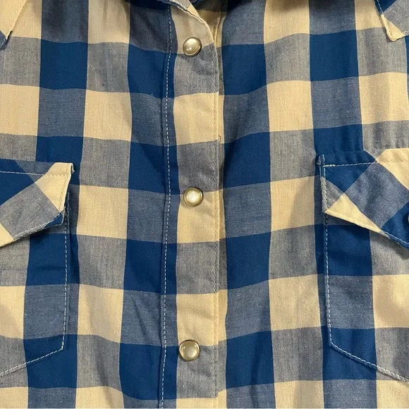 Wrangler ladies wrancher shirts blue and white plaid pearl snap button down L - Picture 7 of 7